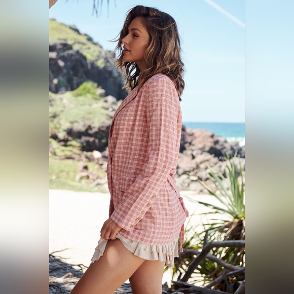 😀FREE PEOPLE OLIVIA GINGHAM BLAZER NWT! - Picture 2 of 8